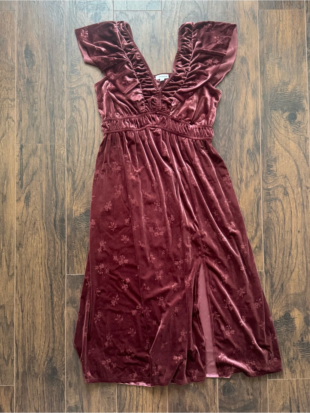 Eyesdadow Burgundy Floral Jacquard Velvet Midi Dress Size Medium